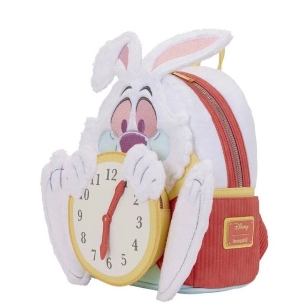 Loungefly Alice In Wonderland White Rabbit Plush Clock Mini Backpack NWT Easter - Picture 3 of 6